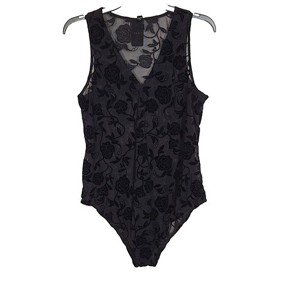 Torrid Sheer Black Mesh Velvet Flocked Sleeveless Bodysuit Plus Size 1X - Picture 1 of 8